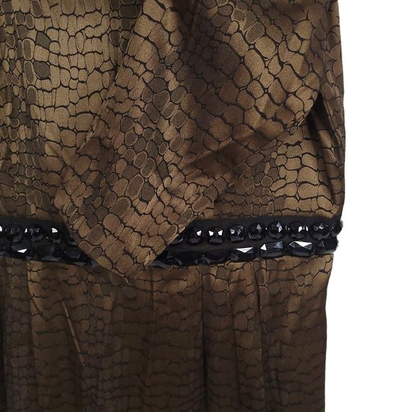 Alex Evenings Dress Size 12 Bronze Brown Croc Print Beaded Embellished Waist - Picture 3 of 11